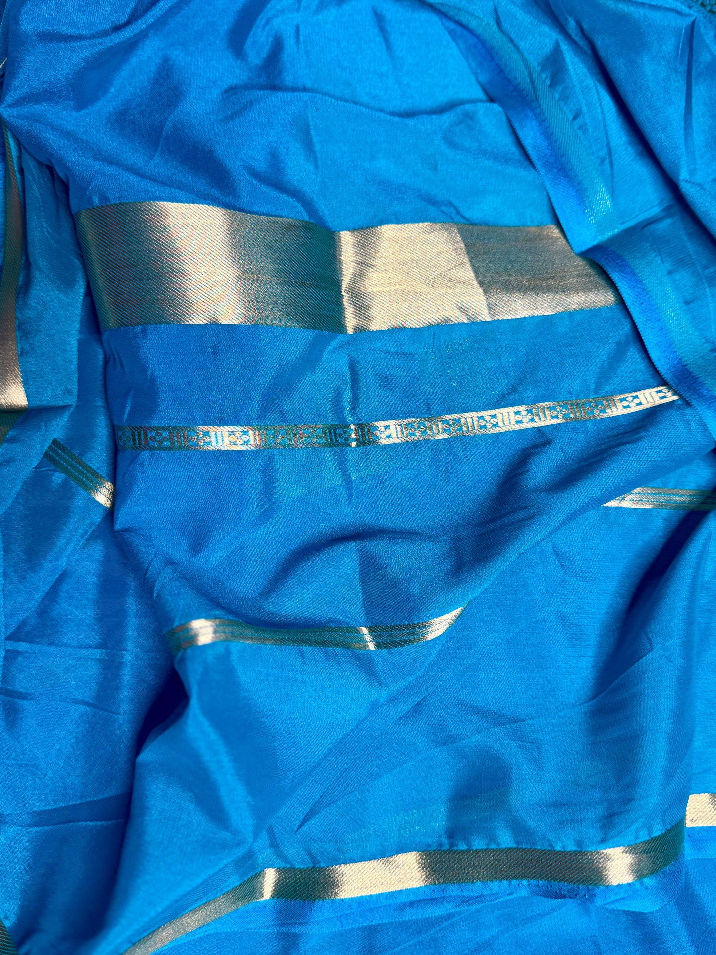 Blue & White 2D Kalamkari Mysore silk crepe