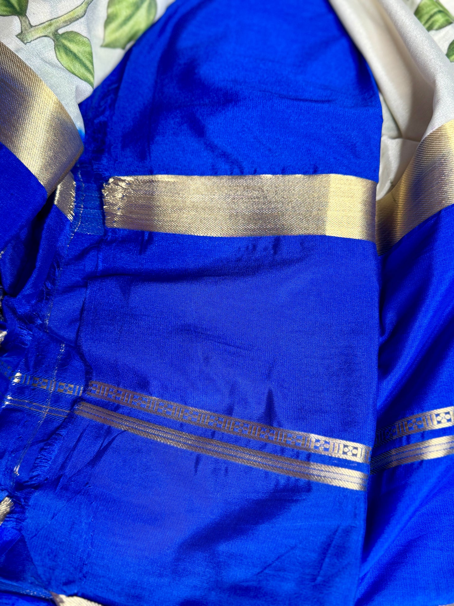Royal Blue & White 2D Kalamkari Mysore silk crepe