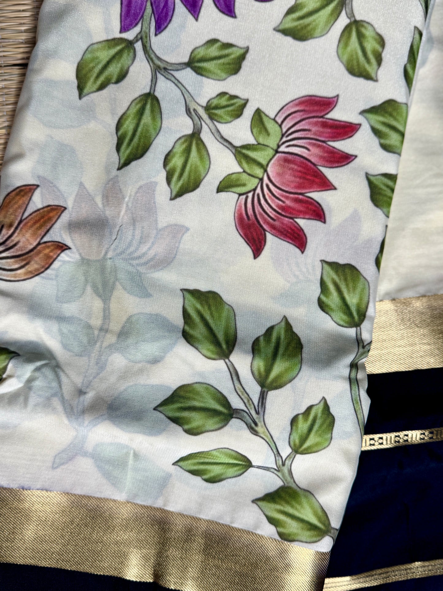 Black & White 2D Kalamkari Mysore silk crepe