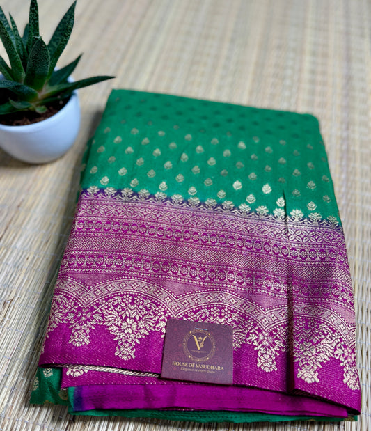 Green Khadi Banarasi Silk saree with Contrast border