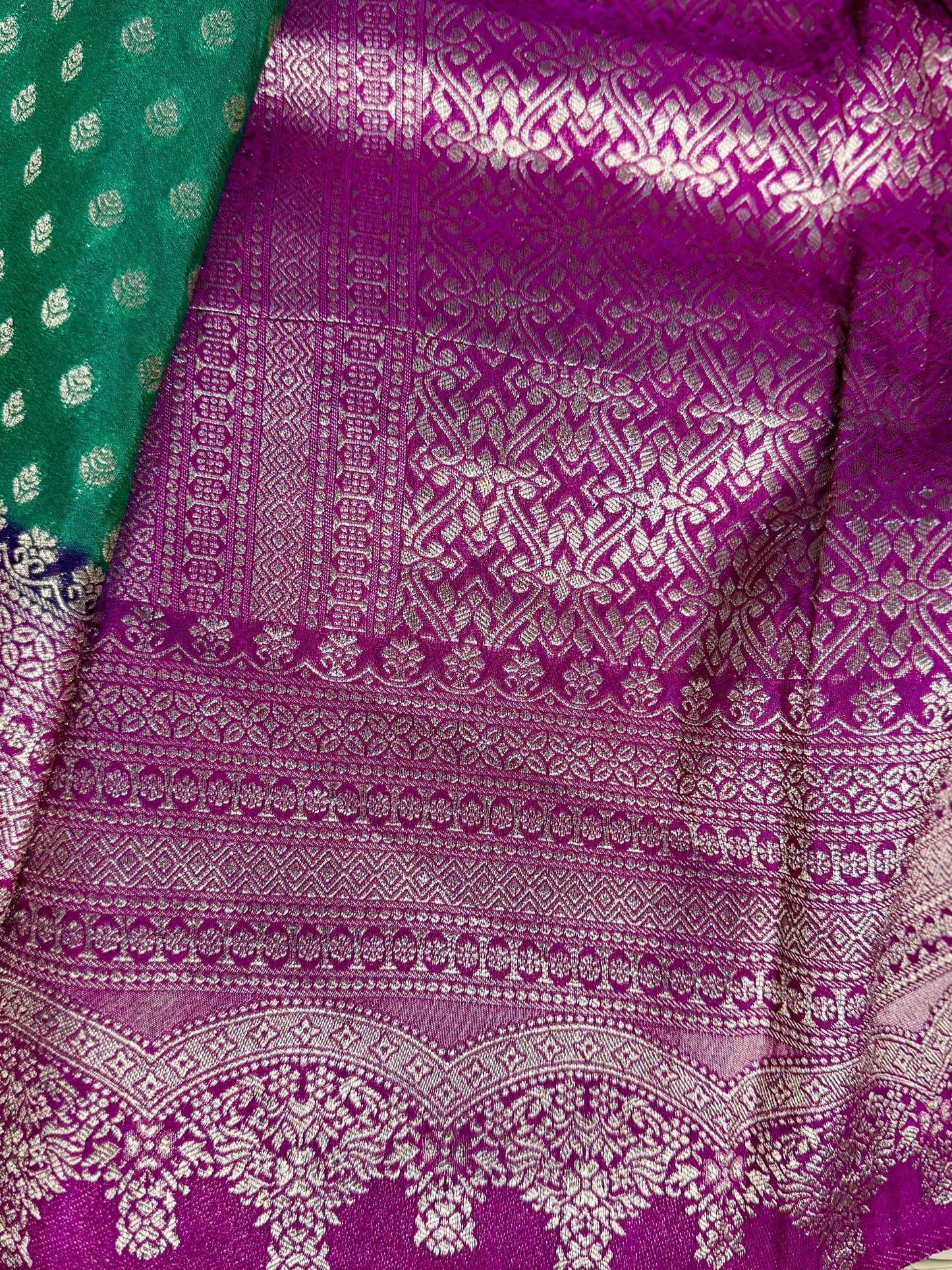 Green Khadi Banarasi Silk saree with Contrast border