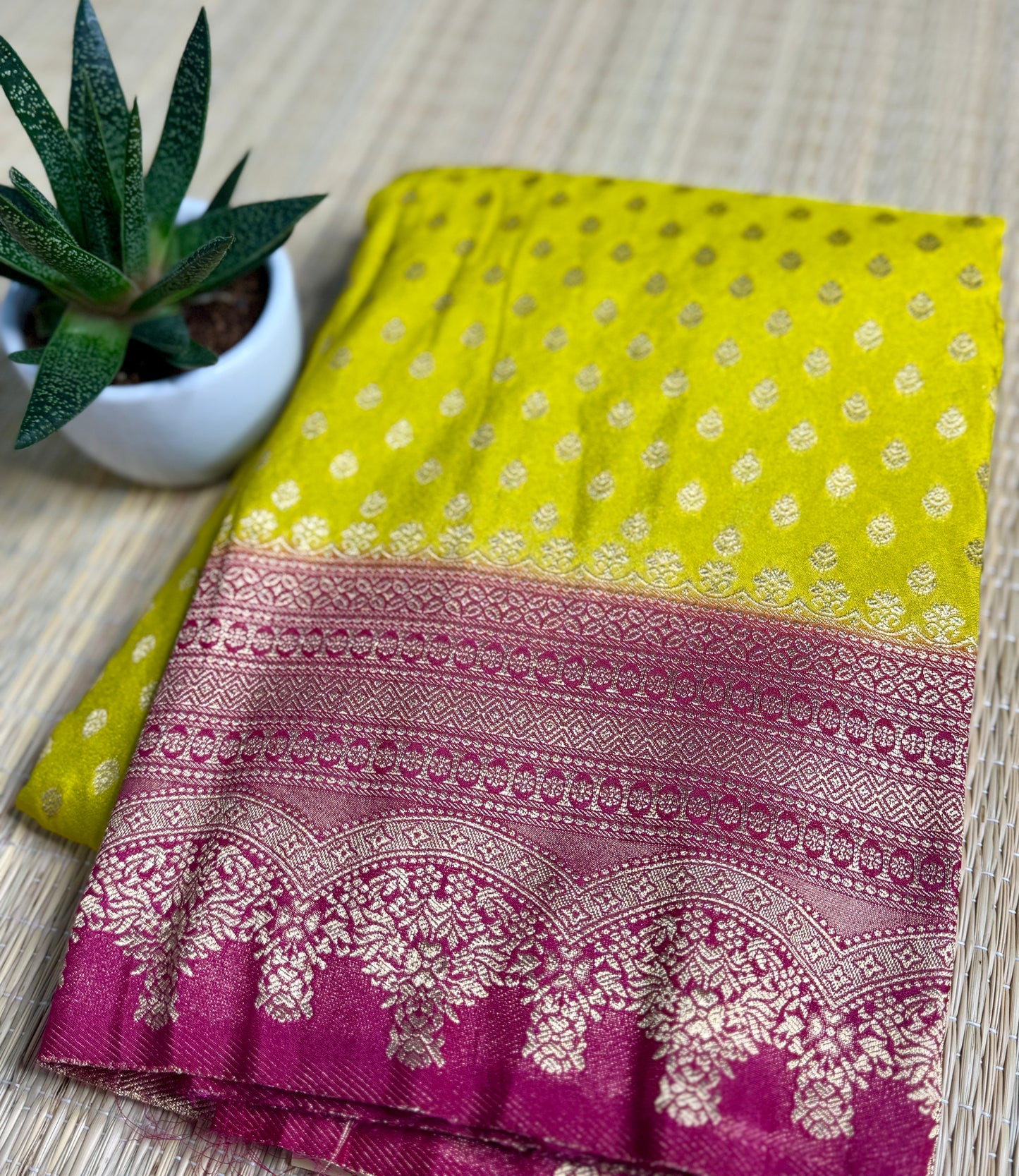 Light Green Khadi Banarasi Silk saree with Contrast border