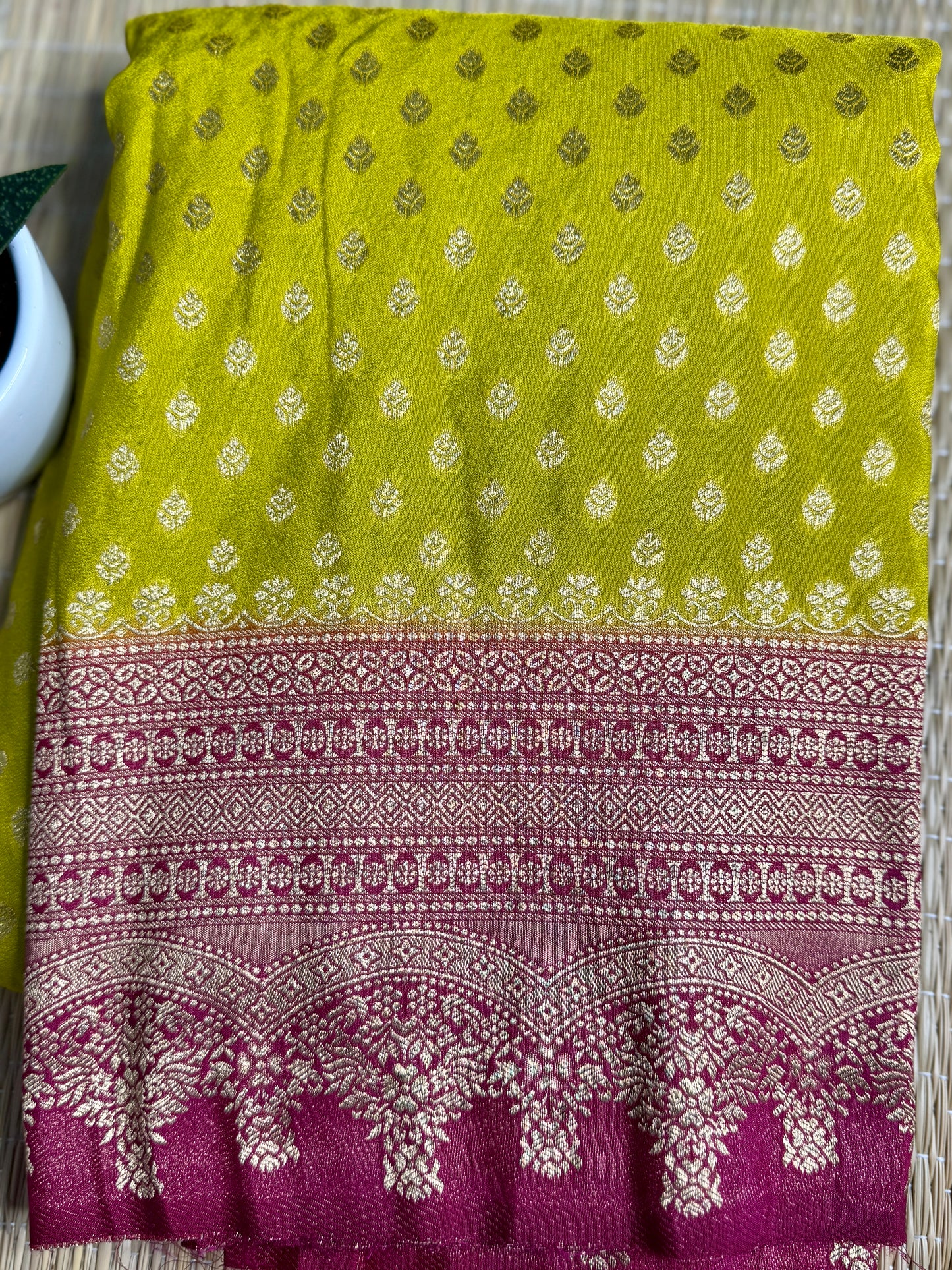 Light Green Khadi Banarasi Silk saree with Contrast border