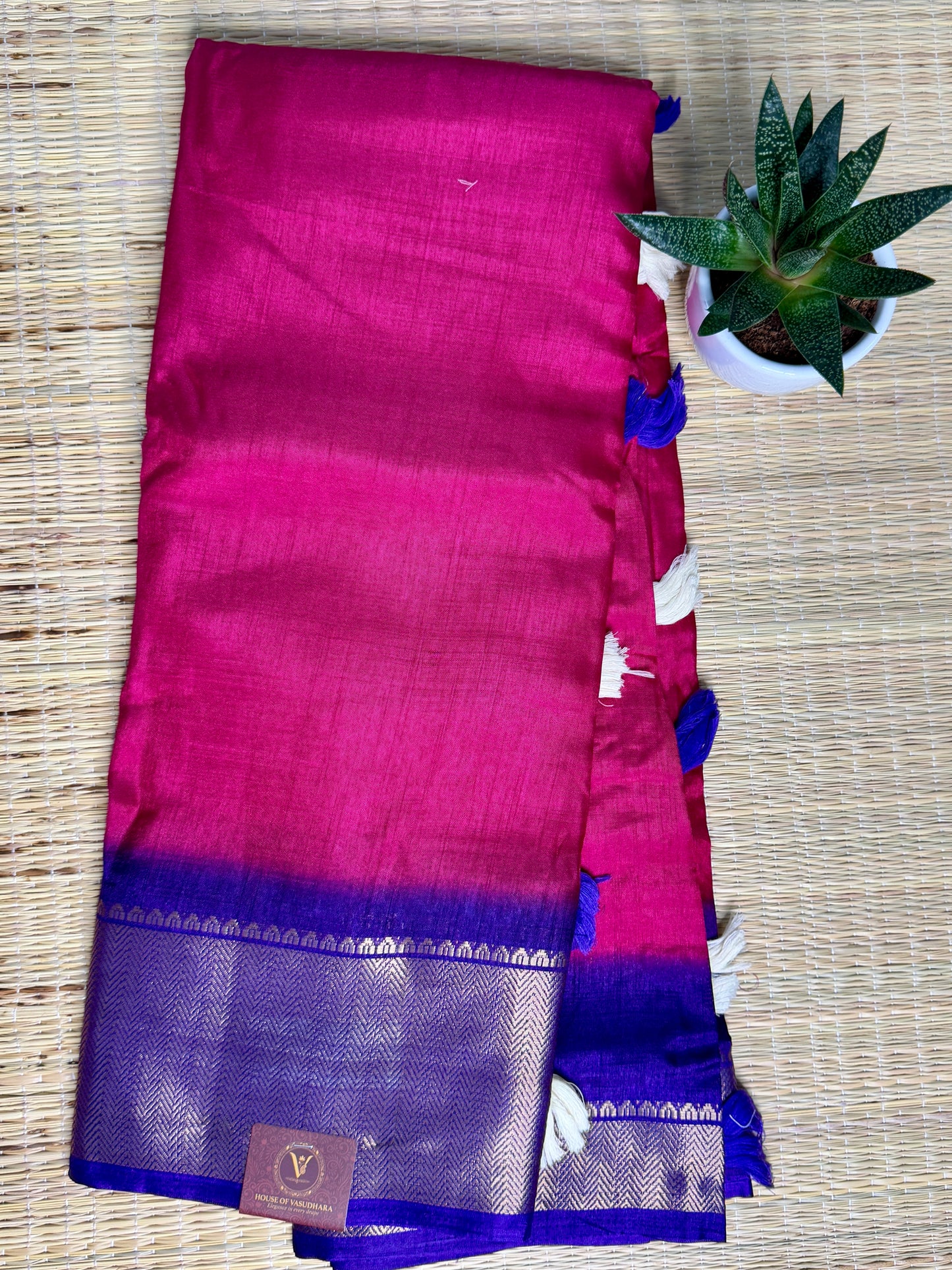 Pink & Blue Dola Silk Saree