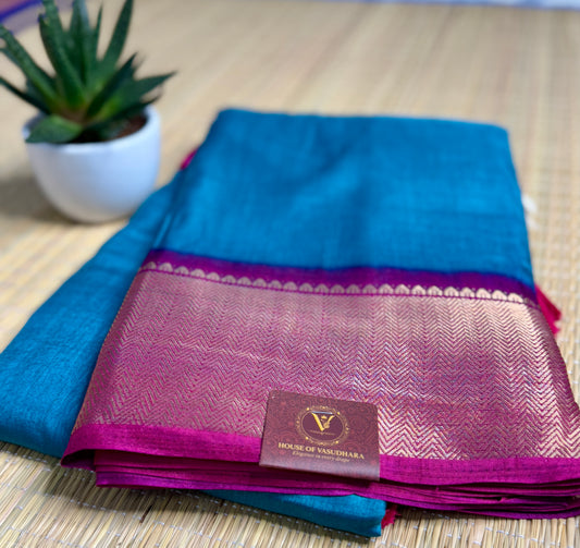 Blue & Pink Dola Silk Saree