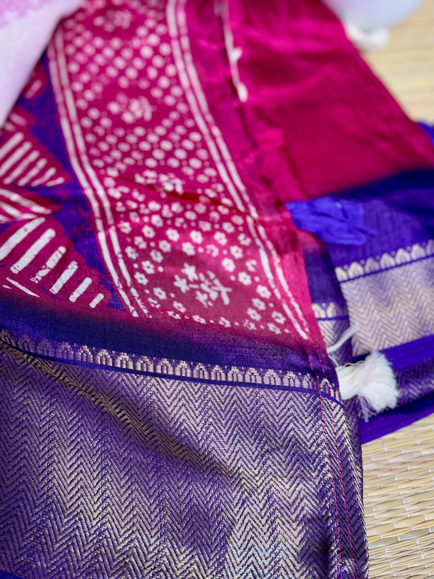 Pink & Blue Dola Silk Saree