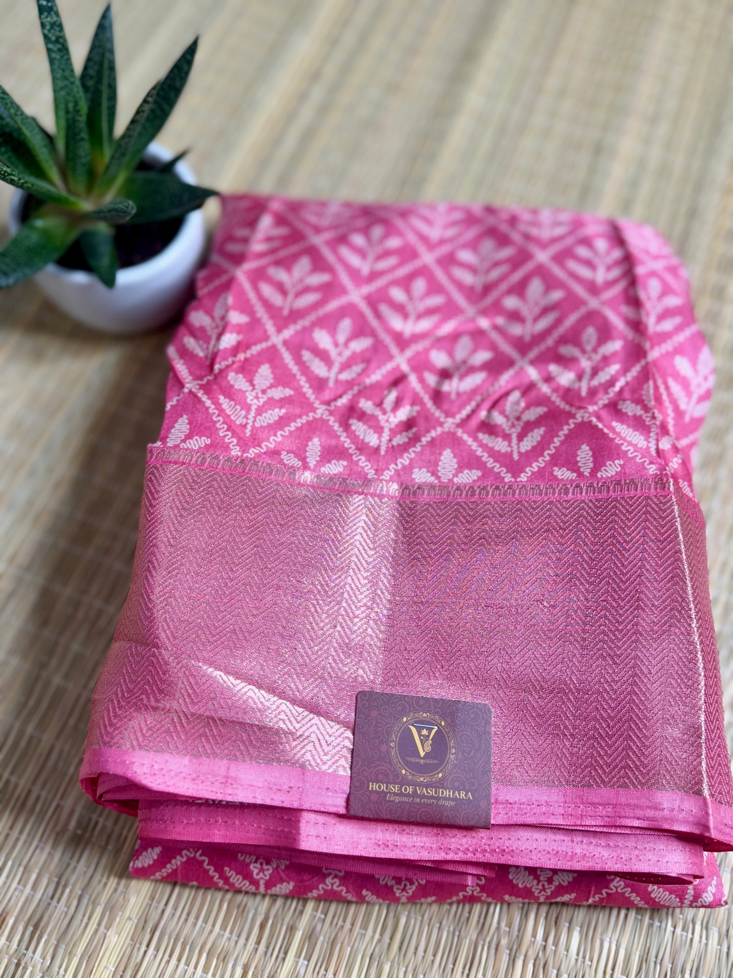 Pink thread work Dola Silk Saree