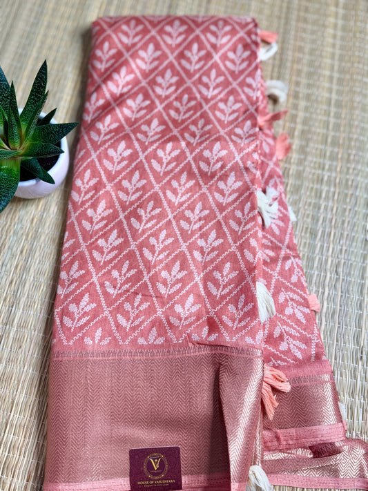 Peach Dola Silk Saree