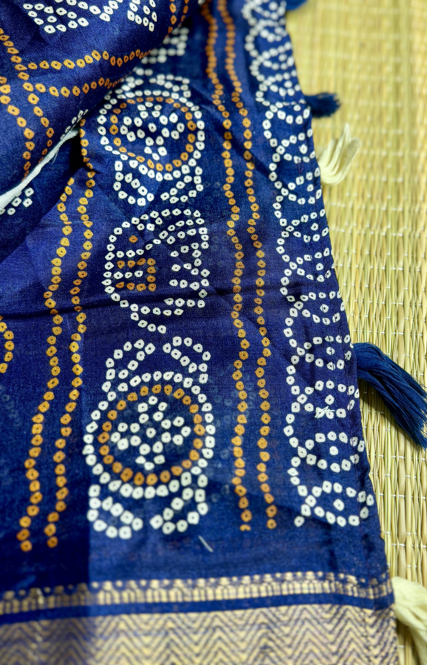 Navy Blue Dola Bandhani Silk Saree with Zari Border