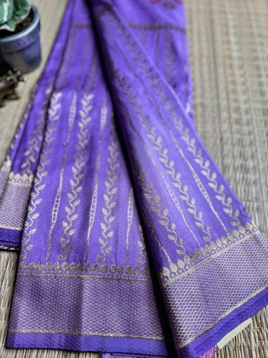 Lavender Banarasi Crepe Silk Saree with rich Zari Weaving