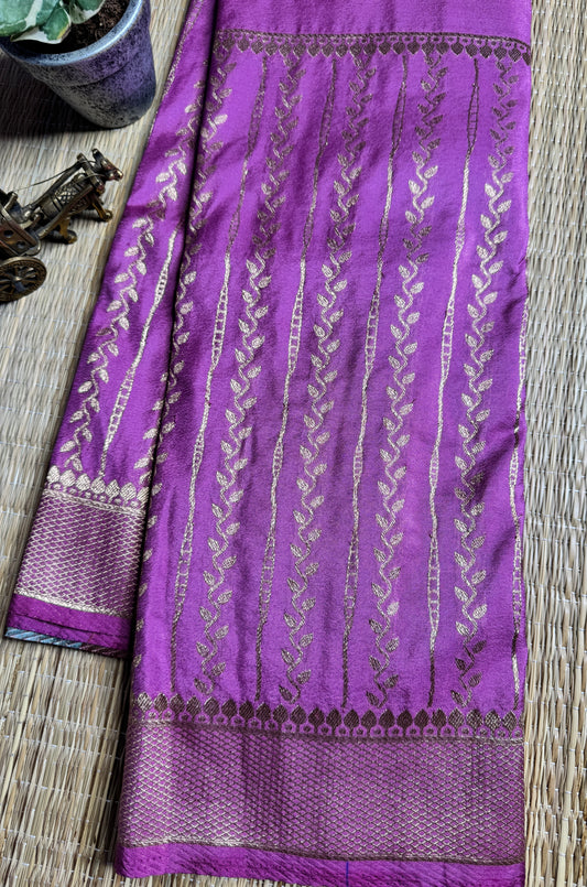 Mauve Banarasi Crepe Silk Saree with rich Zari Weaving