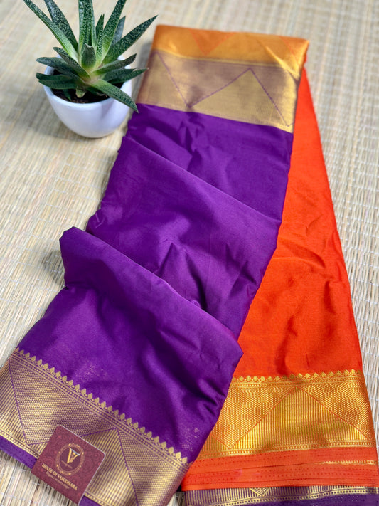 Purple & Orange Half-and-Half Mysore Silk Crepe Crepe Saree