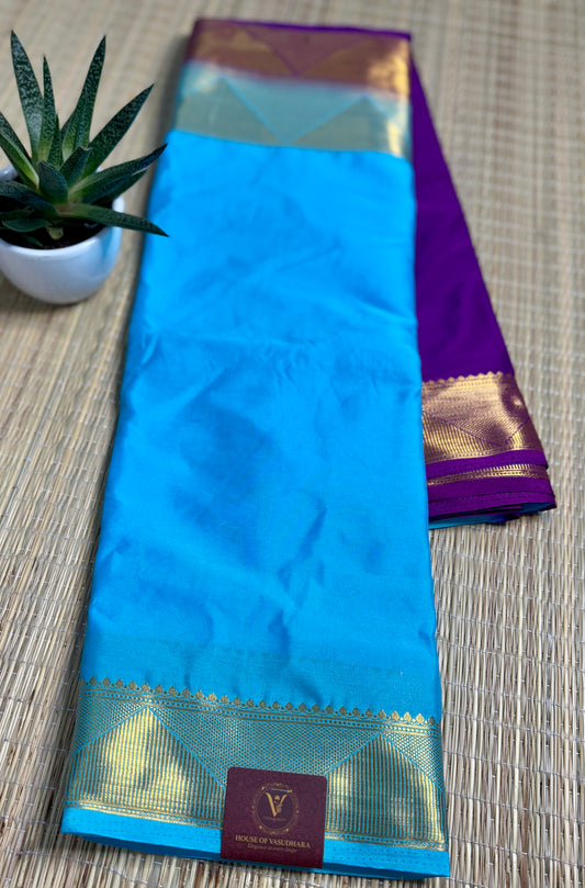 Blue & Purple Half-and-Half Mysore Silk Crepe Crepe Saree