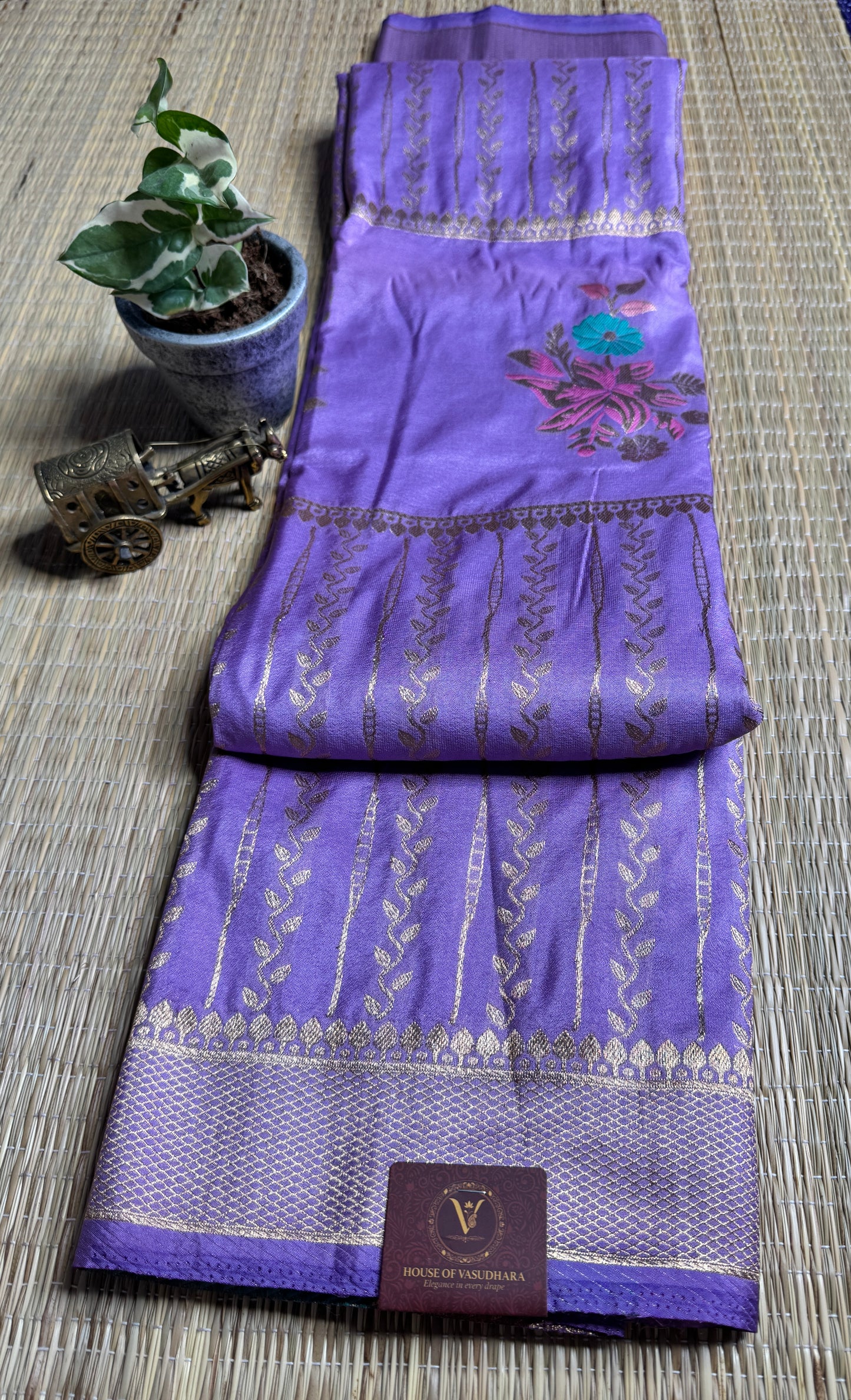 Lavender Banarasi Crepe Silk Saree with rich Zari Weaving