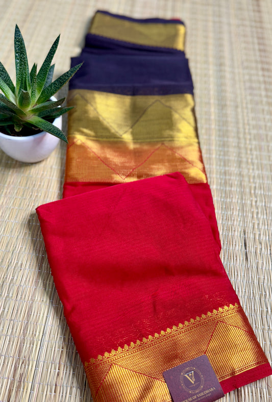 Red & Black Half-and-Half Mysore Silk Crepe Crepe Saree