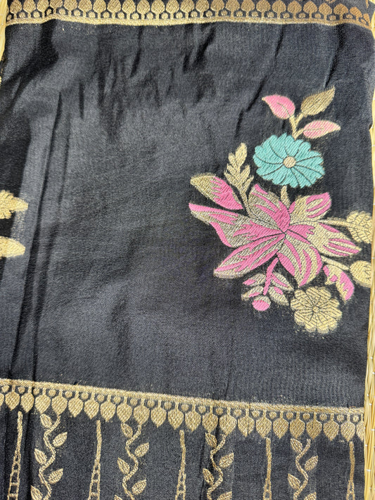 Black Banarasi Crepe Silk Saree with rich Zari Weaving