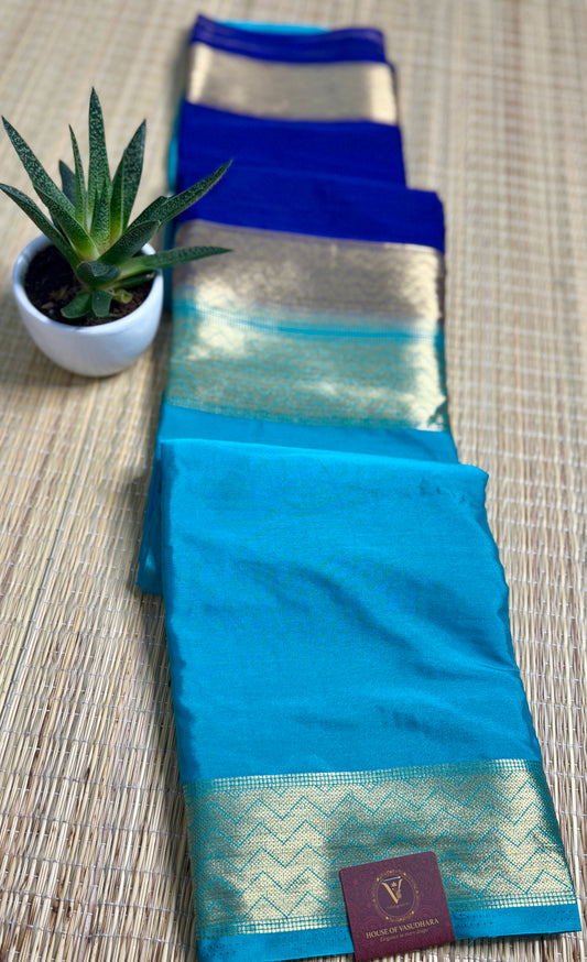 Blue Half-and-Half Mysore Silk Crepe Crepe Saree