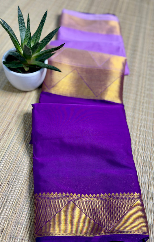 Purple & Lavender Half-and-Half Mysore Silk Crepe Crepe Saree