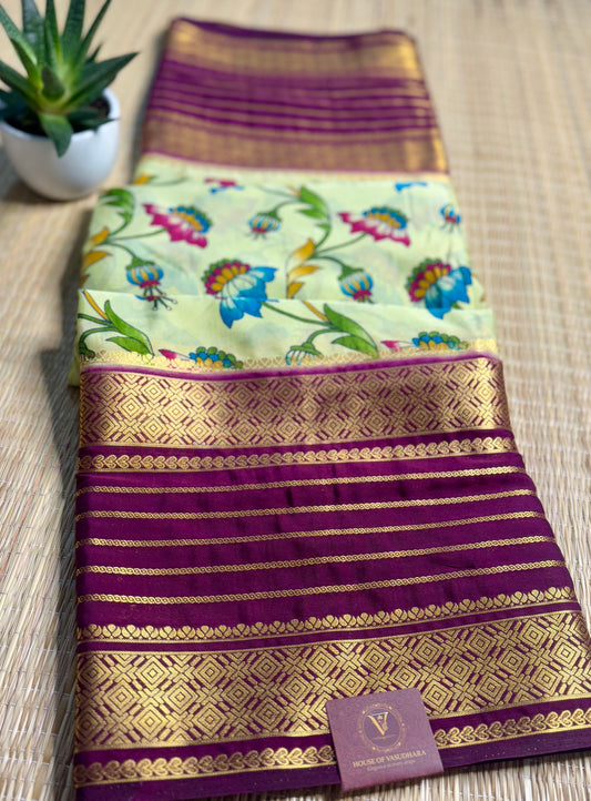 Light Sea green Mysore silk Crepe Saree in Meenakari work with Bentex Border