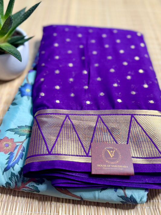 Teal blue & Purple Half & Half Kalamkari Mysore silk crepe