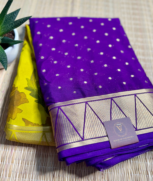 Yellow & Purple Half & Half Kalamkari Mysore silk crepe