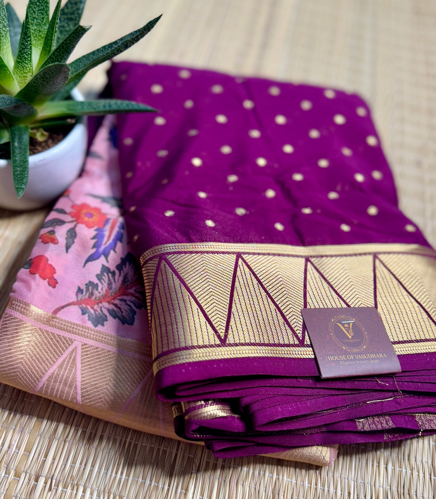 Magenta & Baby Pink Half & Half Kalamkari Mysore silk crepe