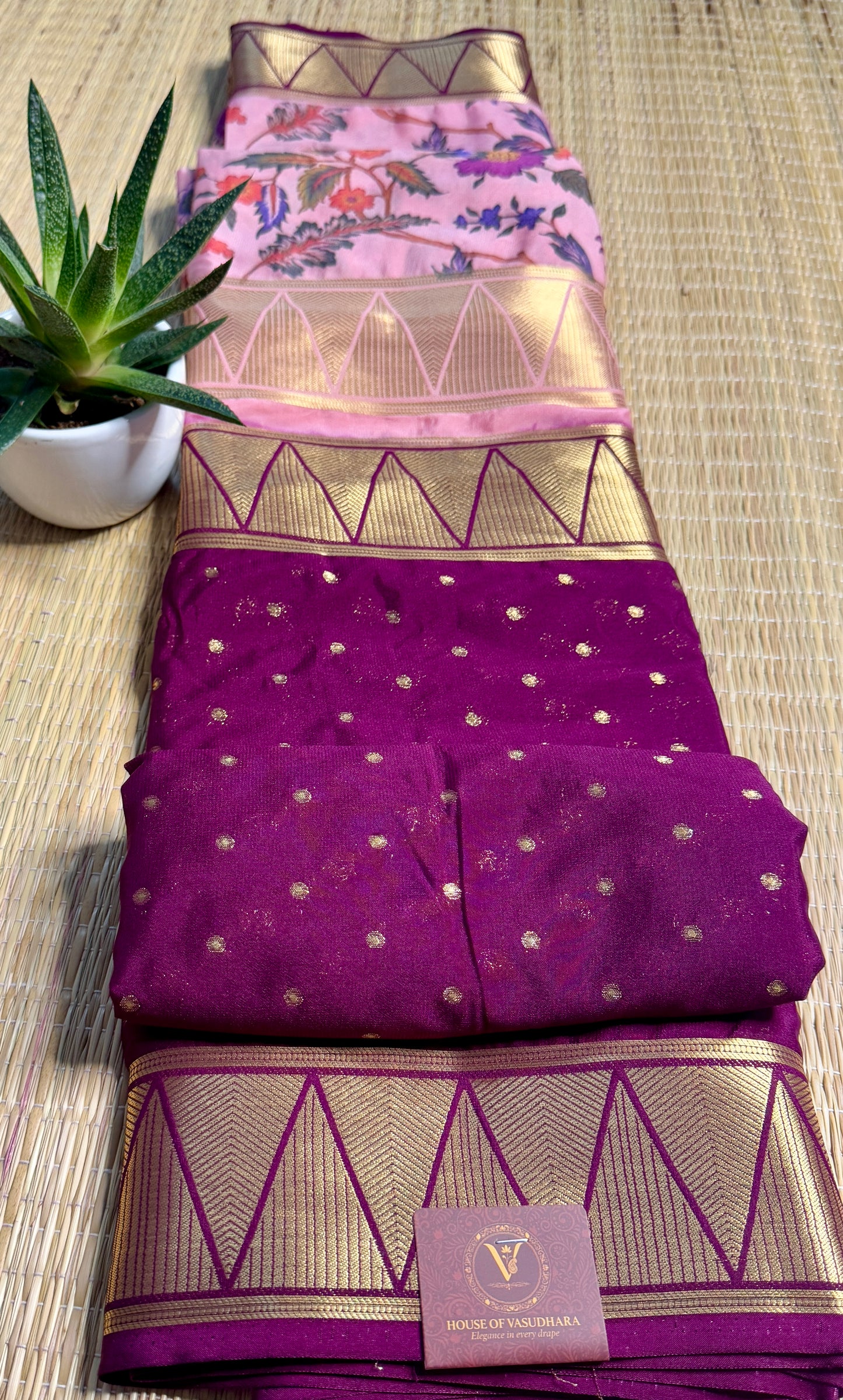 Magenta & Baby Pink Half & Half Kalamkari Mysore silk crepe