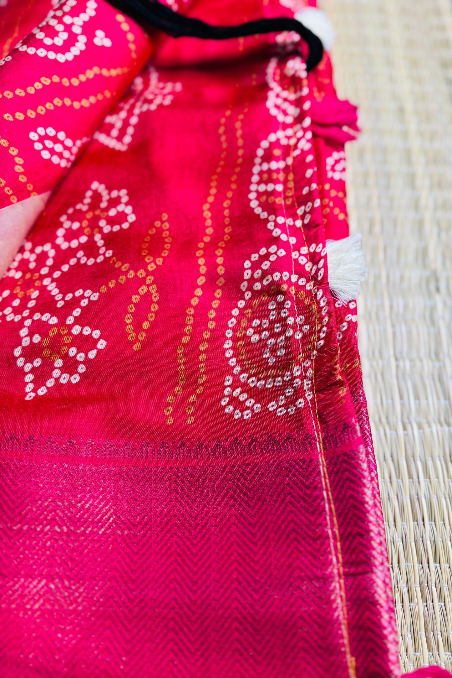 Pink Bandhani Silk Saree with Zari Border