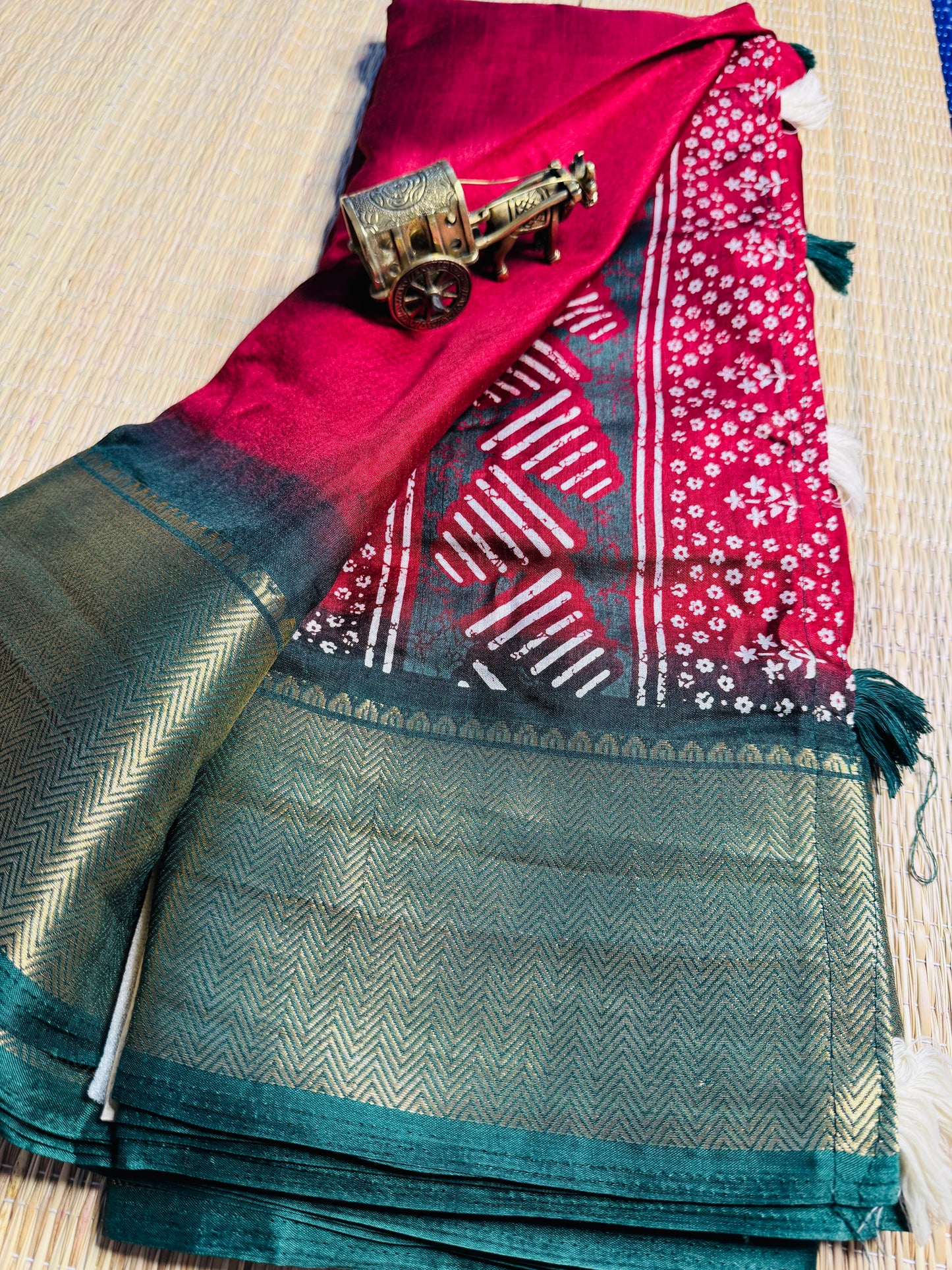 Maroon & Green Dola Silk Saree