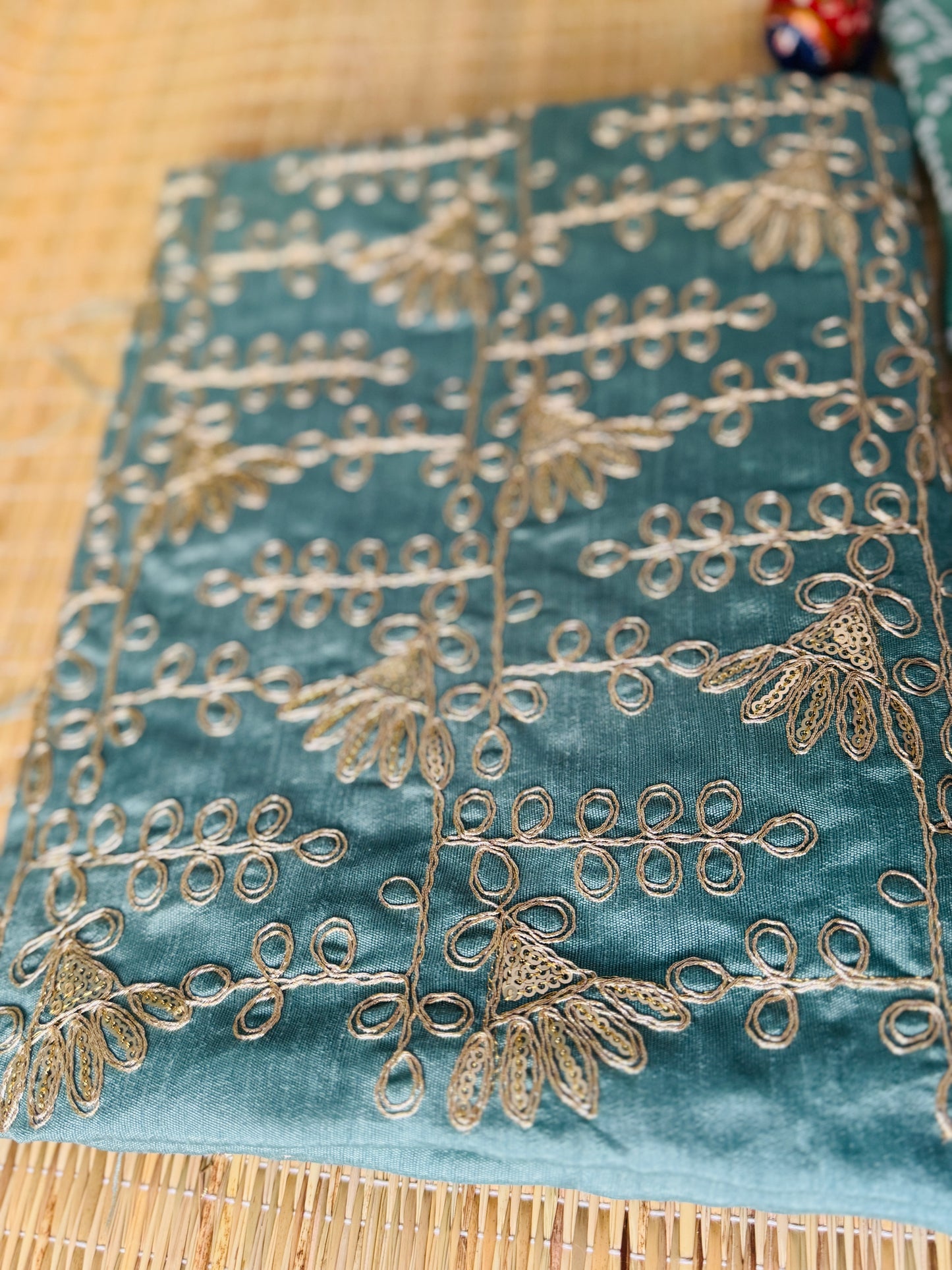 Green georgette saree in bandhini with embellished border