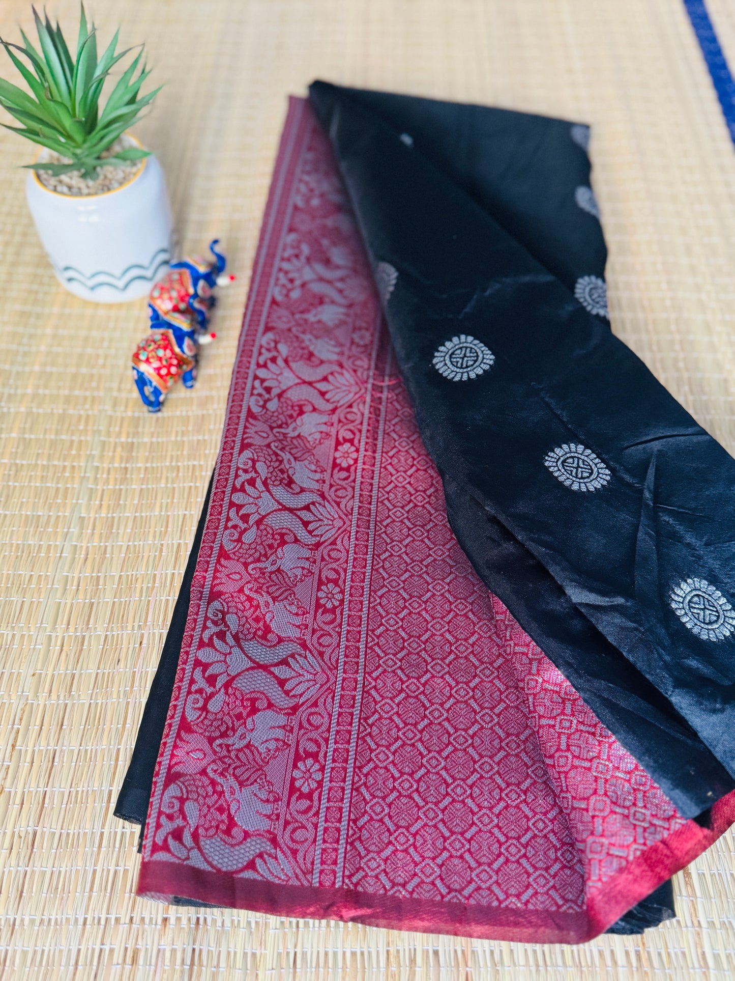 Black & Maroon with Peacock motifs