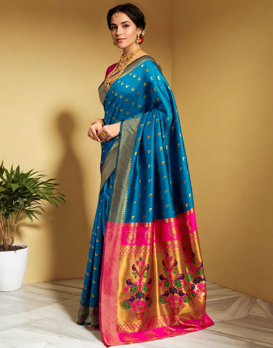 Blue and Pink Paithani saree