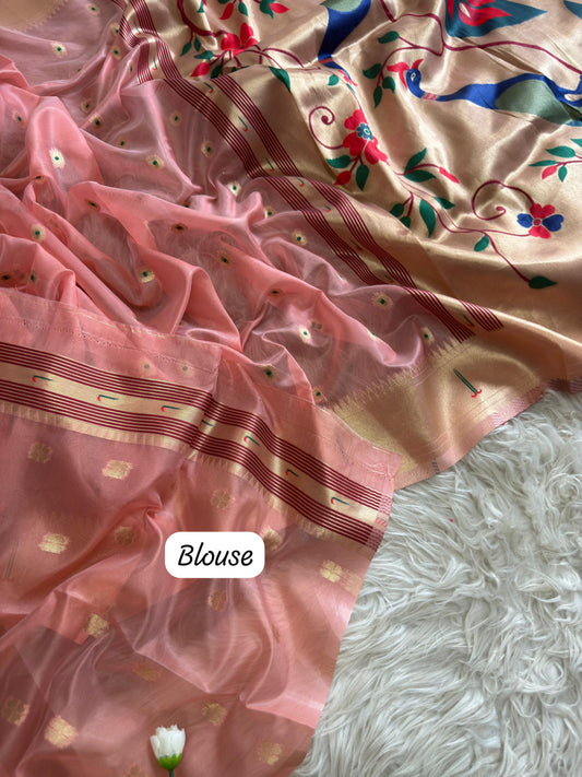 Peach organza tissue silk saree