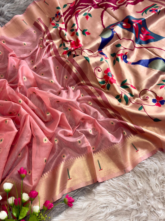 Peach organza tissue silk saree