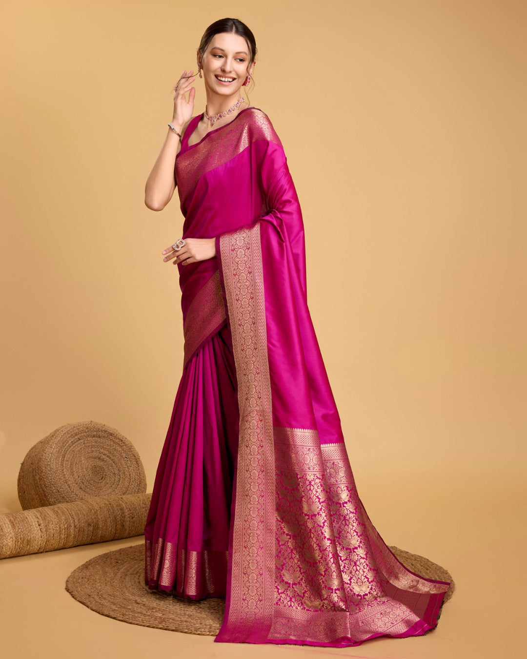 Rani pink color soft kanchipuram silk saree