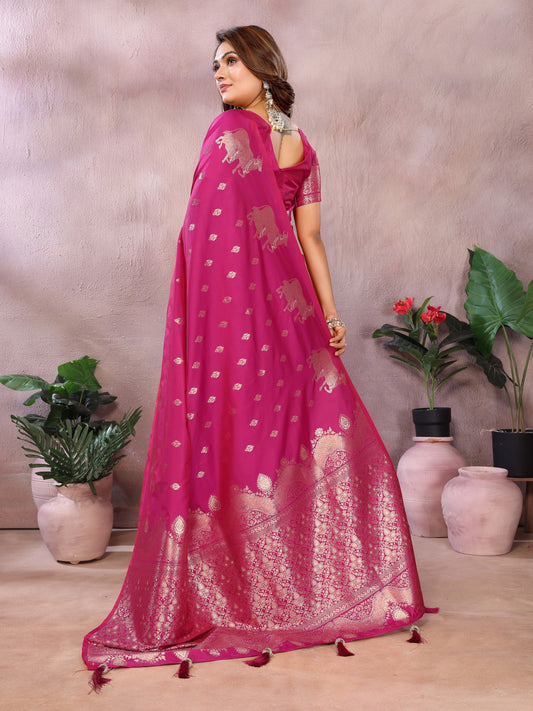 Rani Pink Banarasi saree with Pichwai motifs