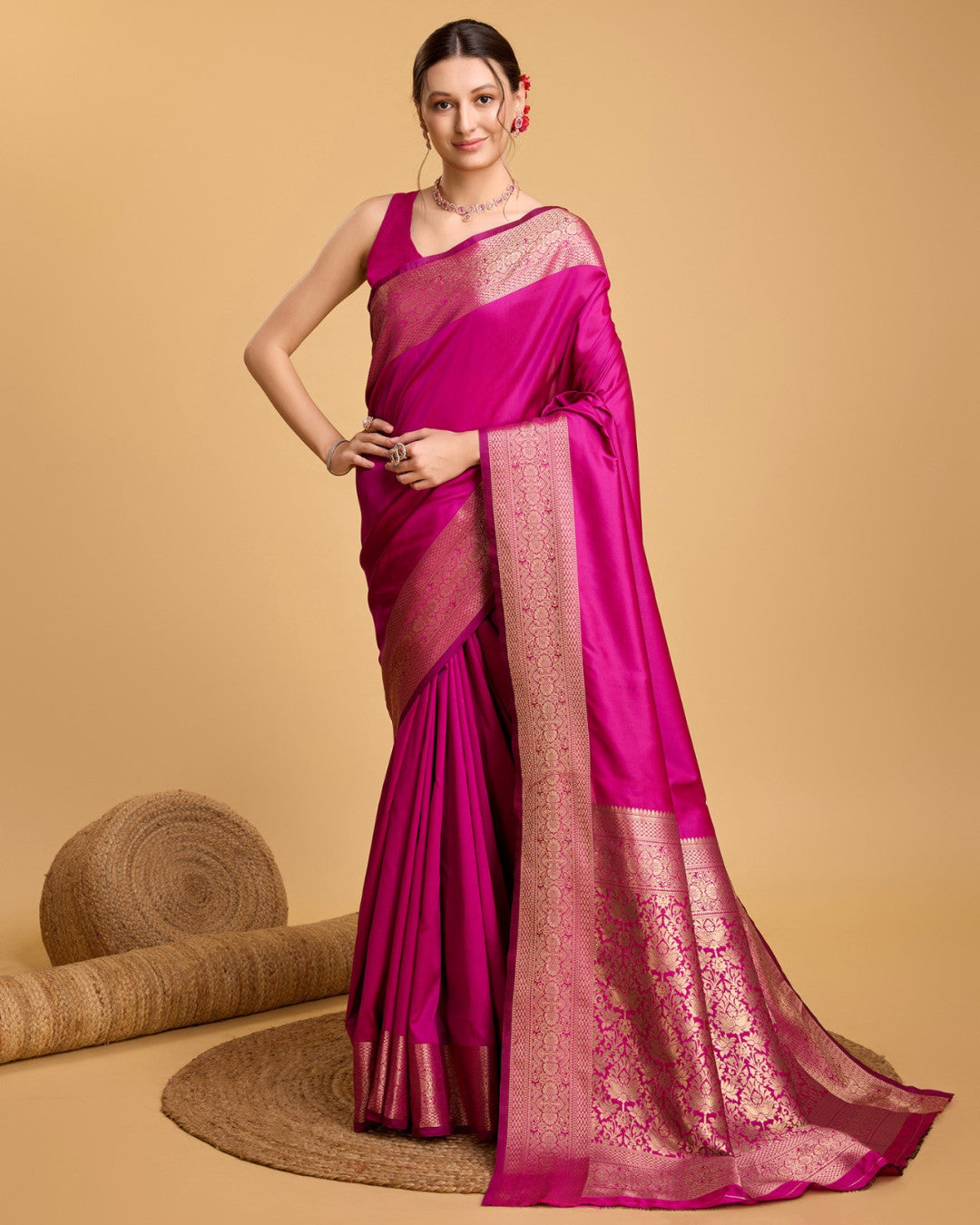 Rani pink color soft kanchipuram silk saree