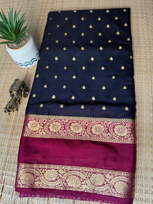 Black and Maroon Semi Crepe silk saree with Bentex border
