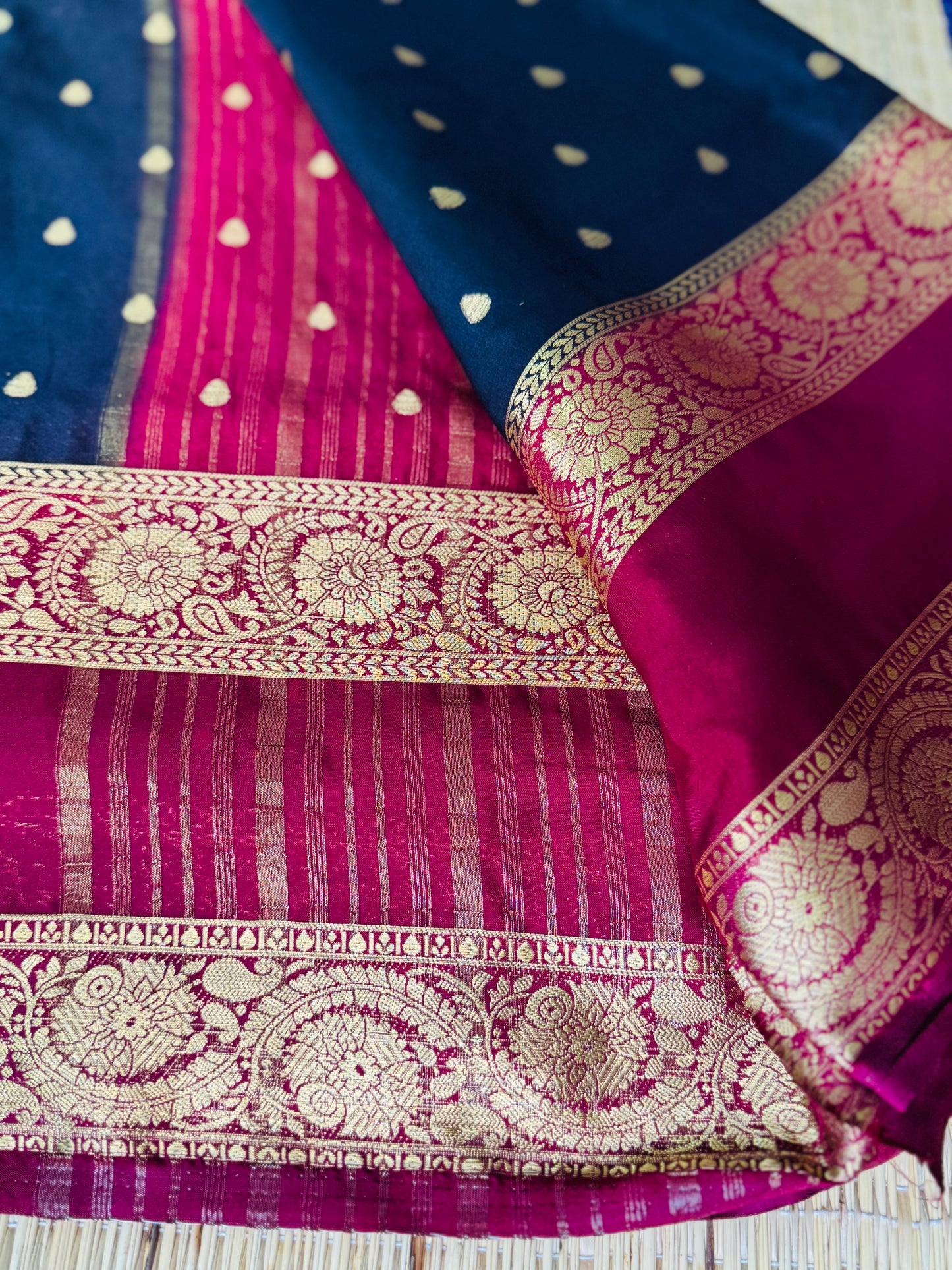 Black and Maroon Semi Crepe silk saree with Bentex border