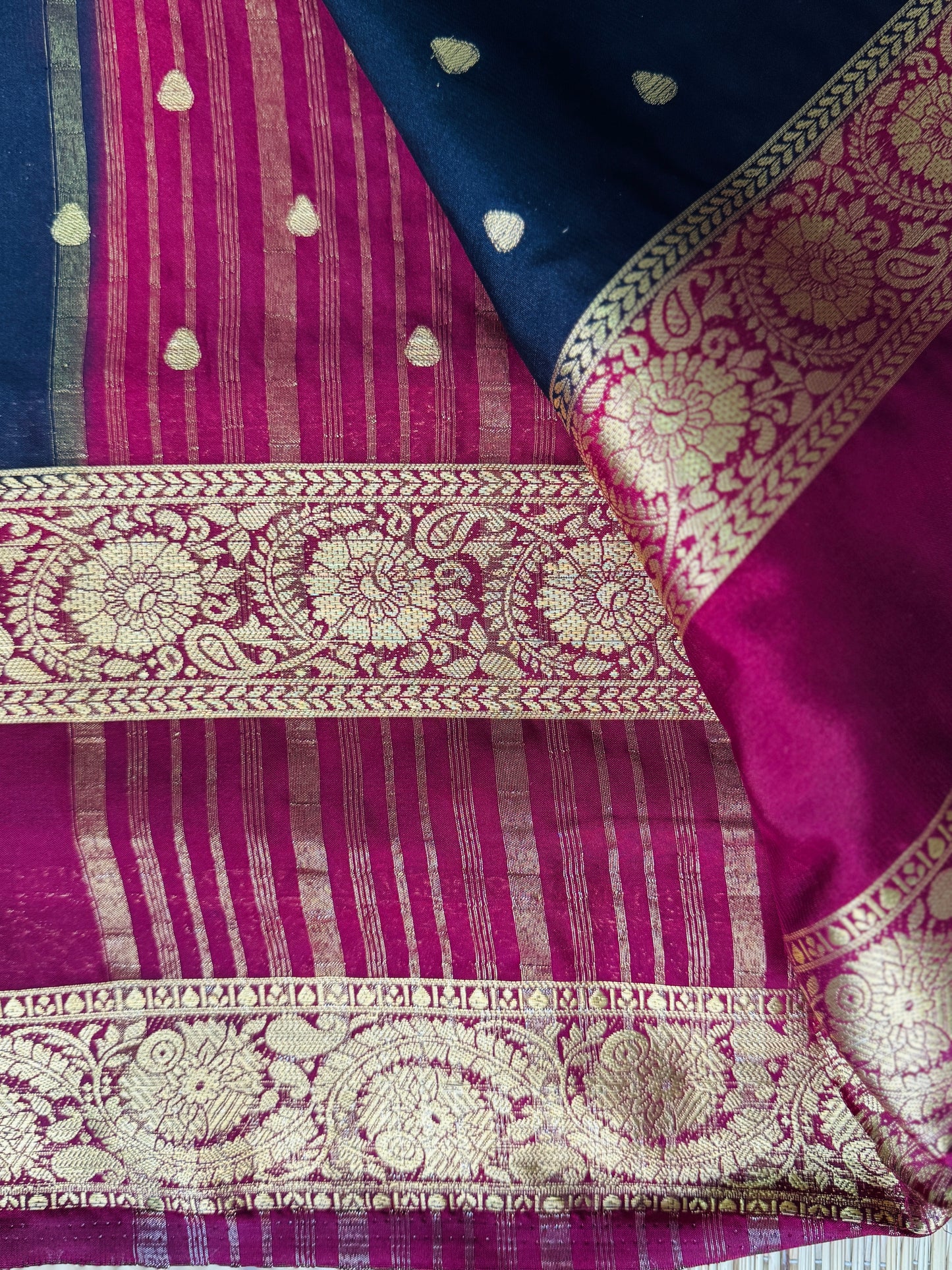 Black and Maroon Semi Crepe silk saree with Bentex border