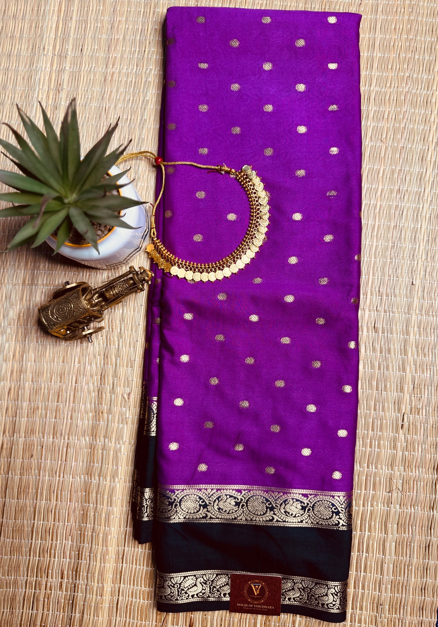 Magenta and Black Semi Mysore silk Crepe saree with Bentex border