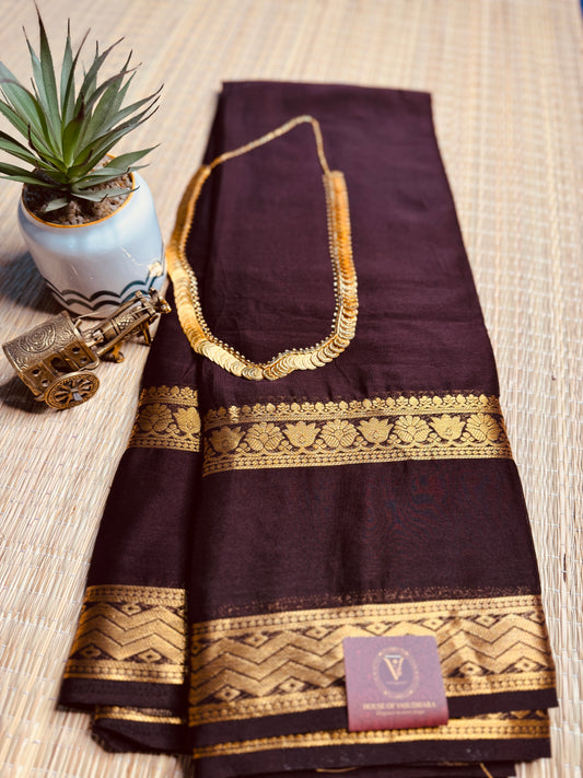 Brown Semi Mysore silk Crepe saree