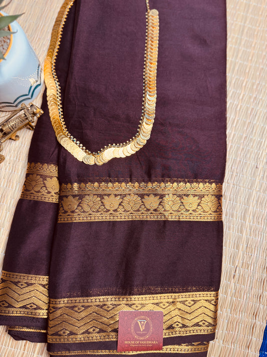 Brown Semi Mysore silk Crepe saree