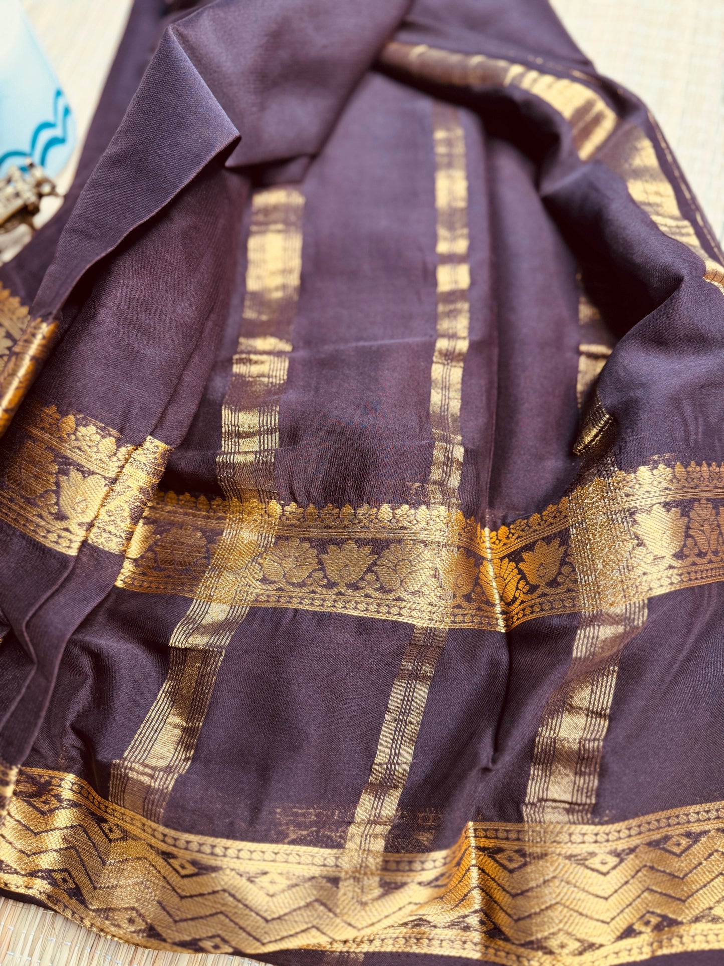 Brown Semi Mysore silk Crepe saree