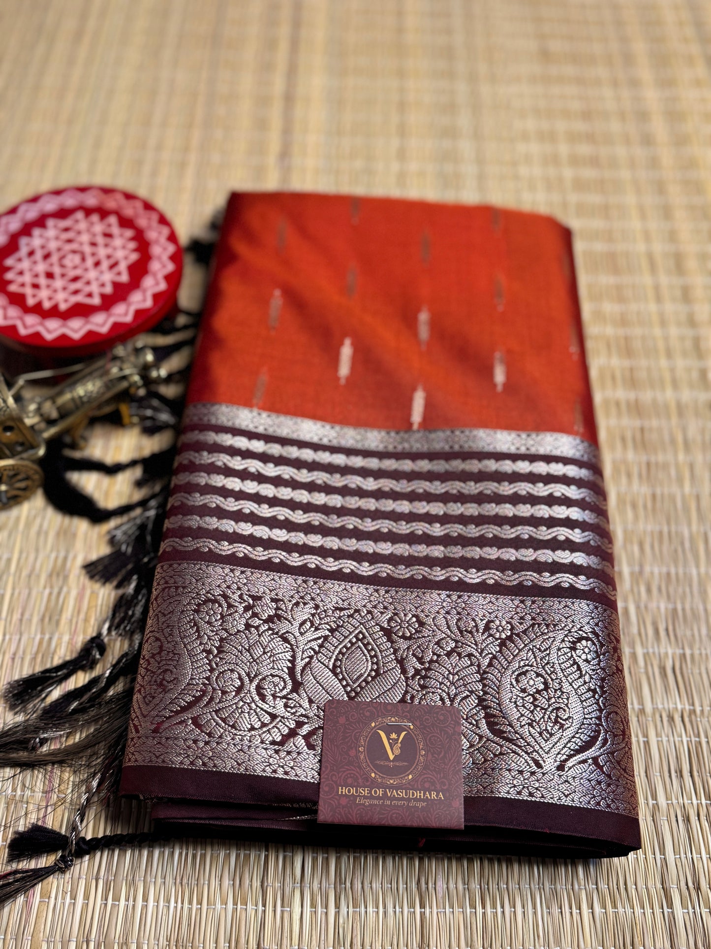 Rust orange and Brown semi Kanchi silk