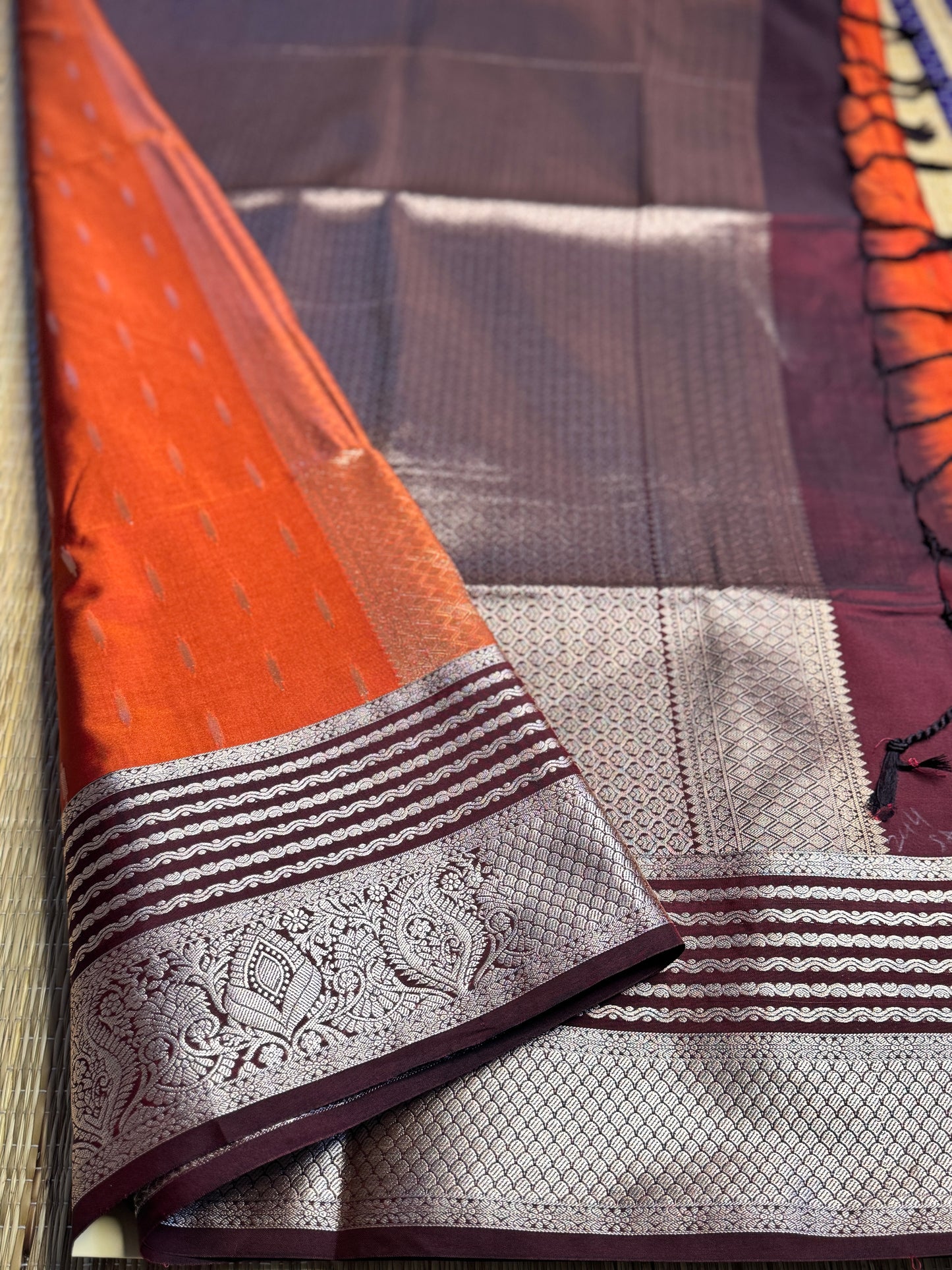 Rust orange and Brown semi Kanchi silk