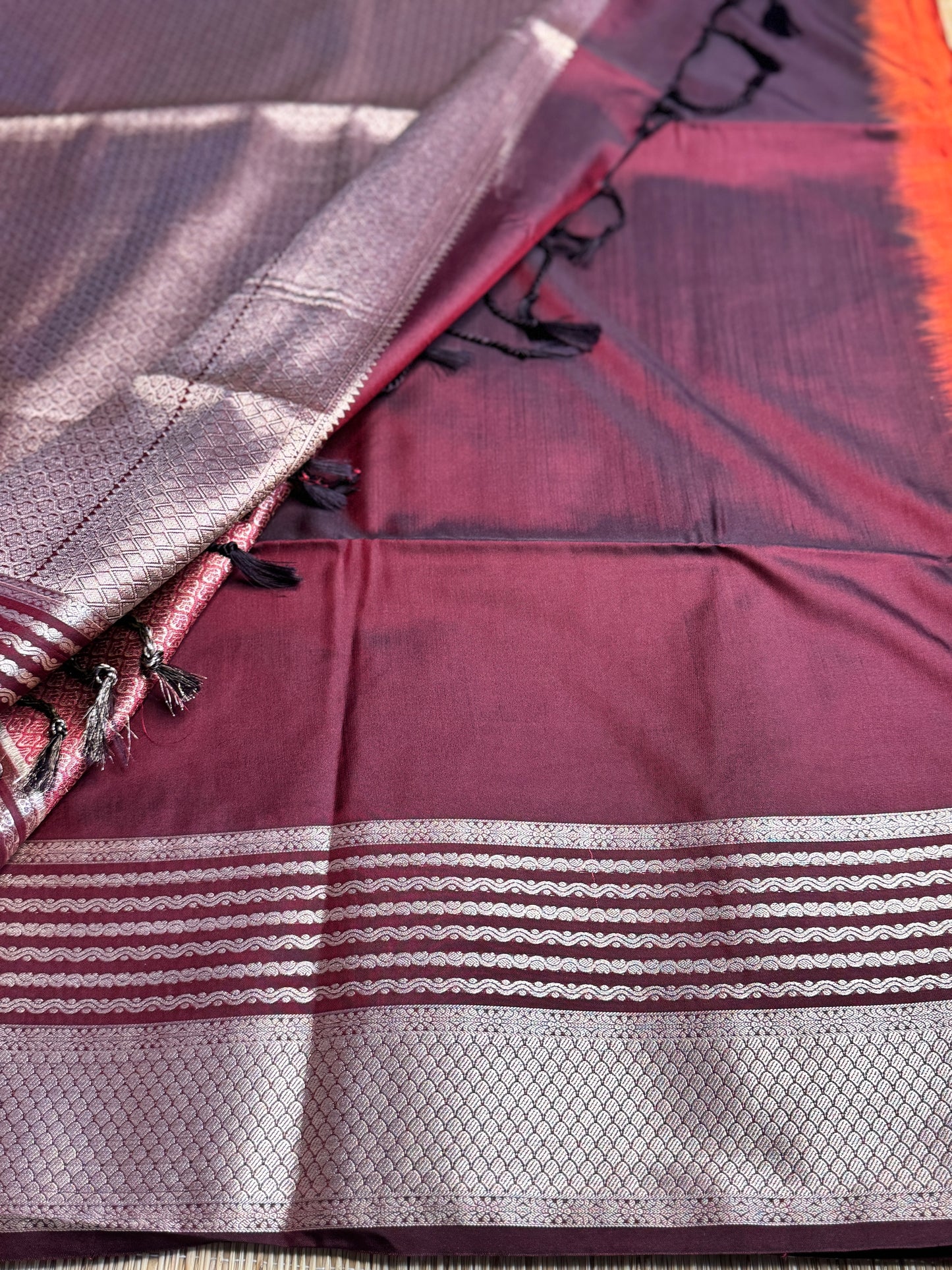 Rust orange and Brown semi Kanchi silk