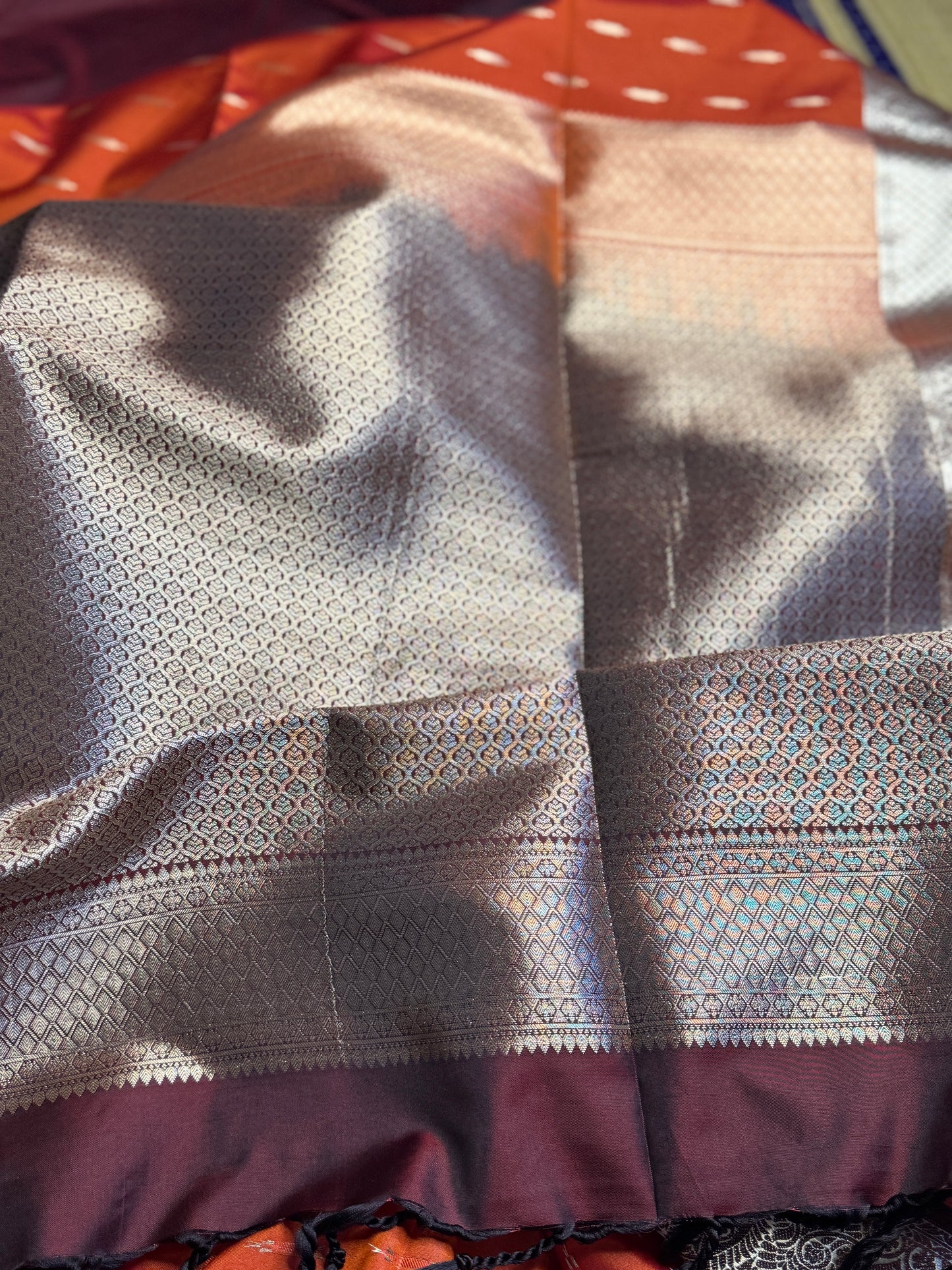 Rust orange and Brown semi Kanchi silk