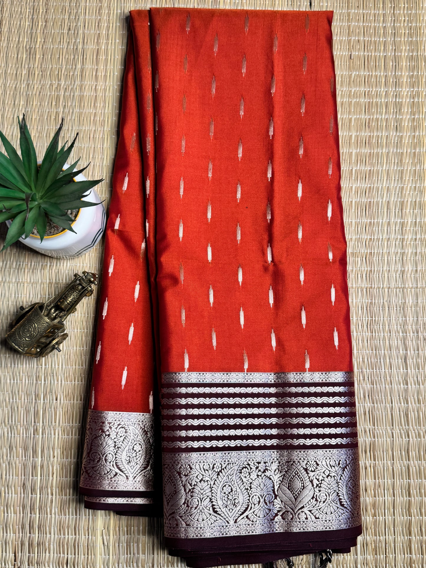 Rust orange and Brown semi Kanchi silk