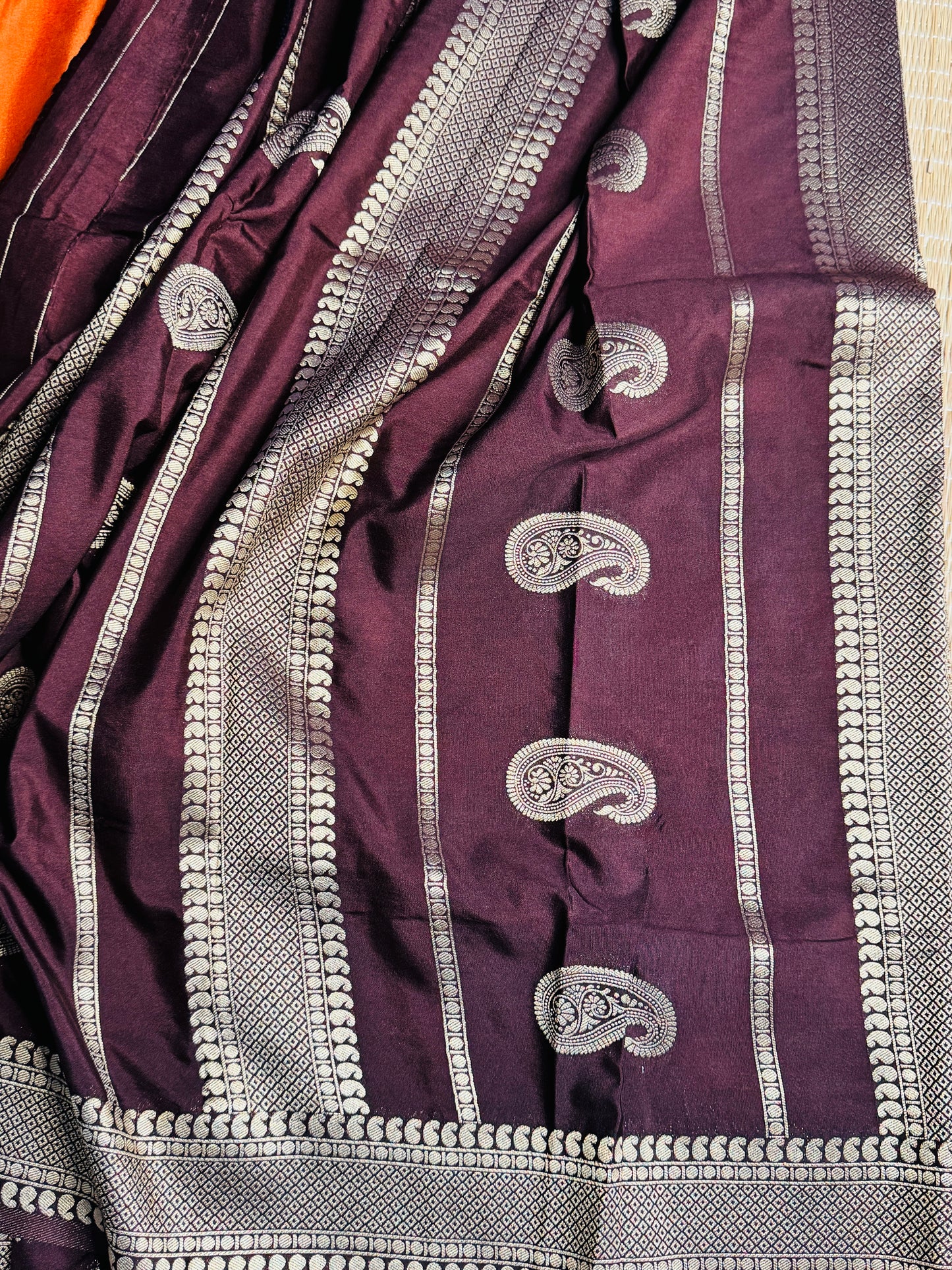 Orange and Brown semi Kanchi silk with mango border